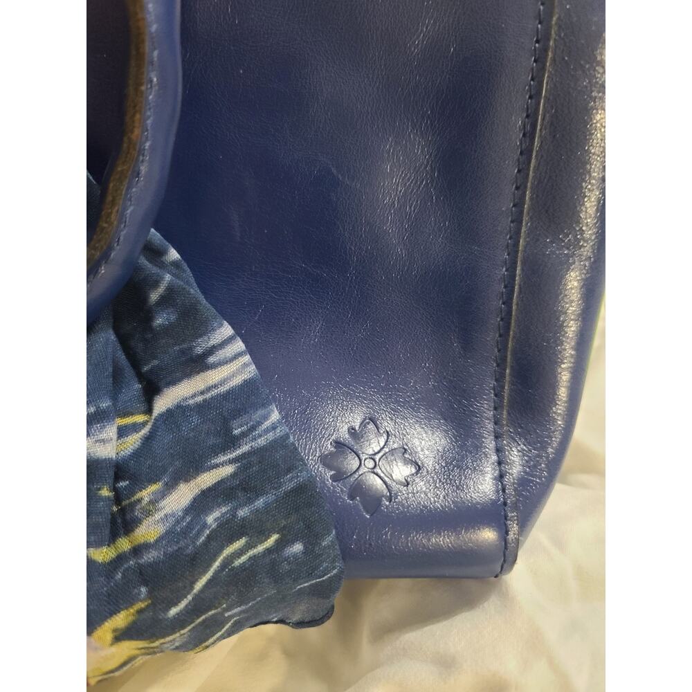 Patricia Nash Aileen Leather Top Handle Satchel Navy Peony With Scarf - Picture 2 of 9